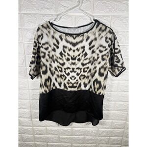 Zara Womens Animal Print Top Blouse‎ Medium Short Sleeve Career Casual